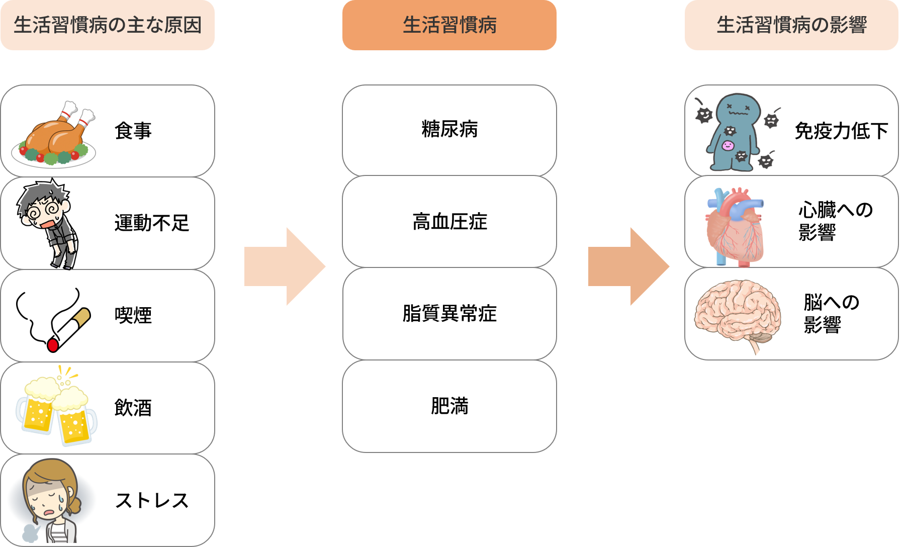 生活習慣病の主な原因と生活習慣病の影響